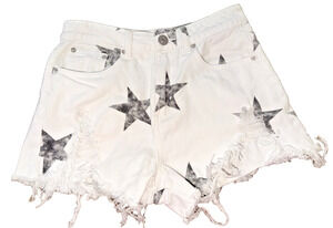 Blue Buttercup White Star Denim Shorts Medium Raw Hem